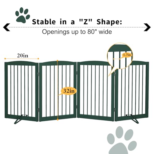Freestanding Pet Gate for Dogs (32" Height-4 Panel / Green)