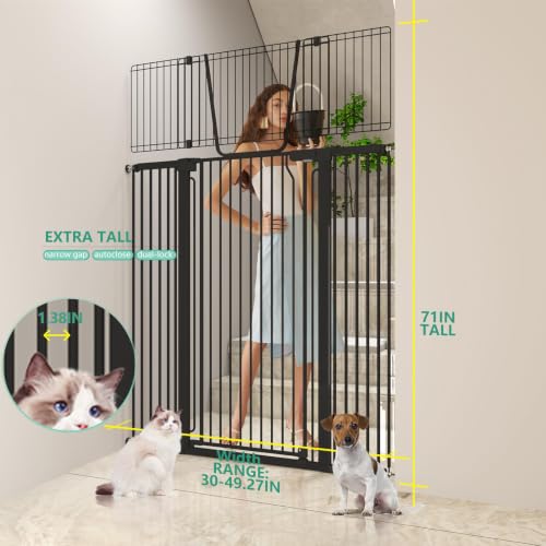 71 Extra Tall Cat Gate for Doorway (Black / 71"H,30-49.7"W-Black)