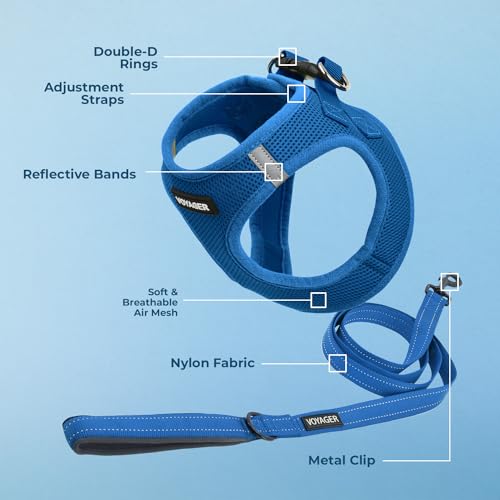 Voyager Step in Air All Weather Mesh Harness and Reflective Dog 5ft Leash Combo with Neoprene Handle (Royal Blue / XXS (Chest: 12 - 13.5"))