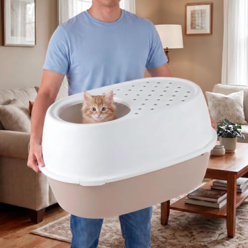 XX Large Top Entry Cat Litter Box (XXL Enclosed / Biege)