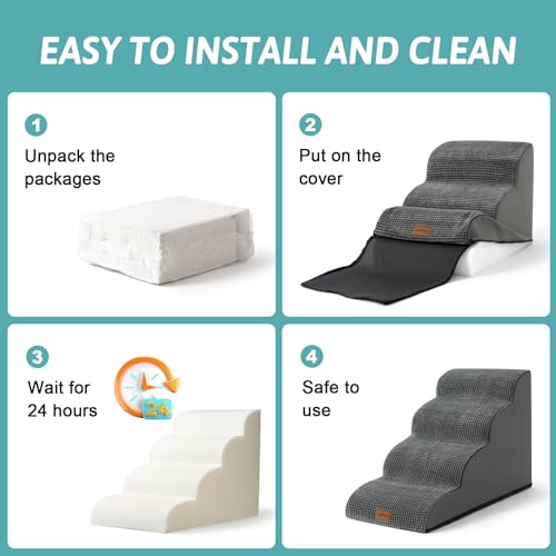 Wide Dog Stairs for Small Dog 15.7" H (Charcoal Grey / Wide:17.7"x22.4"x15.7")
