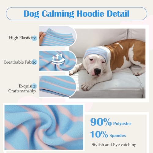 Calming Hoodie Dog Grooming Ear Cover Anxiety Relief (S(Head Girth: 9.4in-15.7in) / BlueStriped)