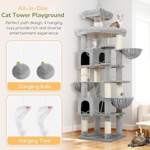 82in Extra Large Cat Tree Tower for Indoor Cats Large Adult (82inch / Light Grey)