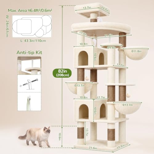 82in Extra Large Cat Tree Tower for Indoor Cats Large Adult (82inch / Beige)