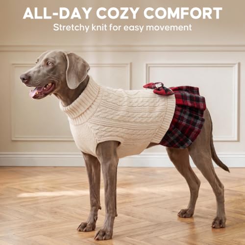 Dog Sweater Dress for Large Dogs Turtleneck Thick Knit Pullover (3XL (70-95lbs) / 01# Beige)