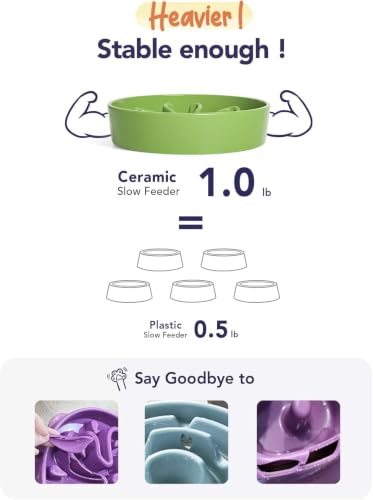 Ceramic Slow Feeder Dog Bowls Small Breed (Pink+Green(2 Pieces) / S-0.6 Cups)