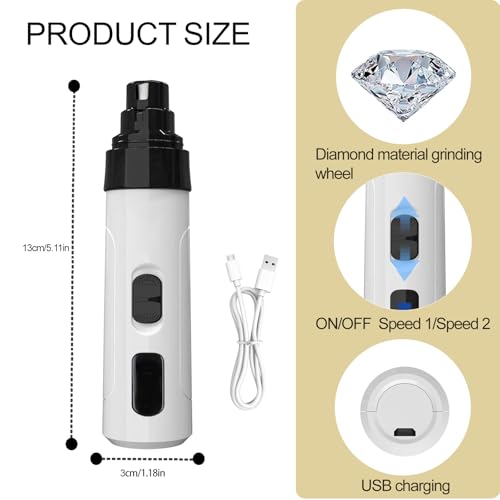 Silent Pet Nail Grinder for Dogs & Cats (White)