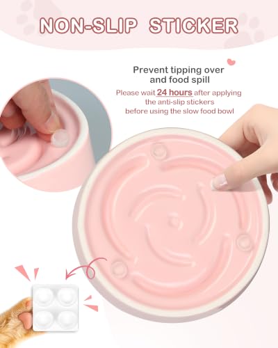 Ceramic Slow Feeder Dog Bowls Small Breed (S-0.6 Cups / 02-Pink)