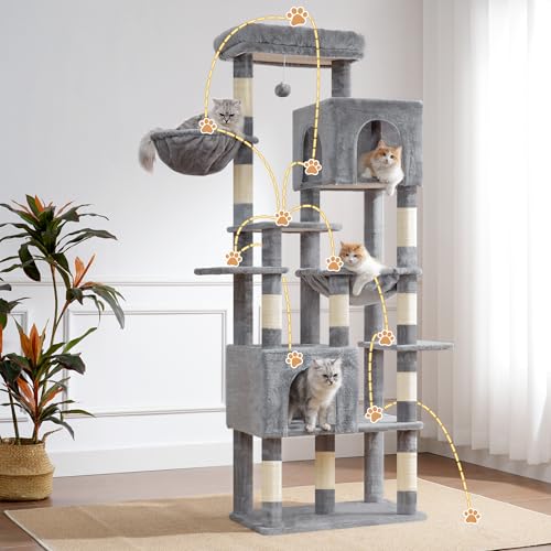 Cat Tree, 76-Inch Tall Heavy Duty Cat Tower for Big Cats HCT039W (Light Gray / 76.8 inch)