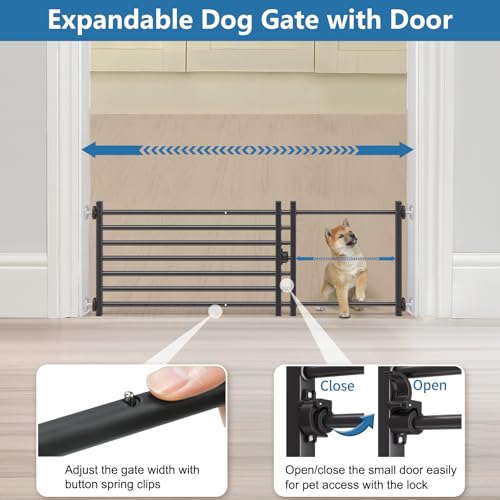 Indoor Dog Gate with Door (Black / 14''H × 34''- 55''W)