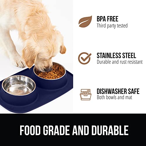 Dog Bowl Set with Feeding Mat (Navy / 1 Cup Bowls)