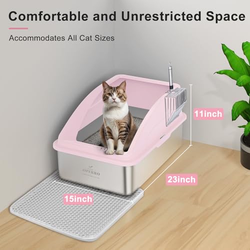 Stainless Steel Litter Box (Cute Pink / X-Large)