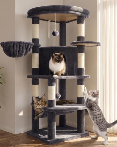 Corner Cat Tree Tower with Scratching Post (51inch / Dark Gray)
