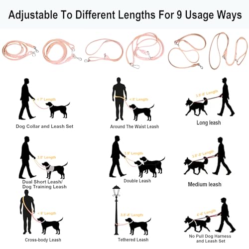 9-in-1 Hands Free Dog Leash Crossbody/Waist Blush Large Dogs (Flesh Pink / Large - 9mm Diameter - 20-120lbs)