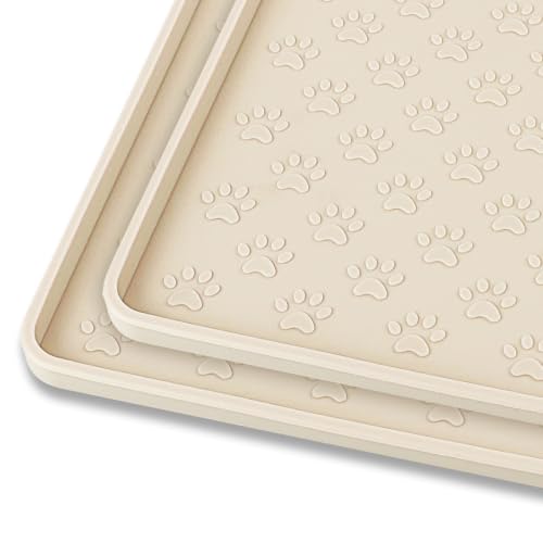 2 Pack Silicone Pet Placemat for Dog and Cat (18"L x 12"W - 2 Pack / Beige)