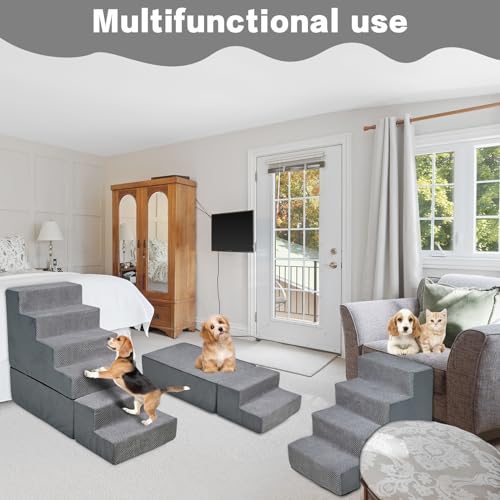 6 Step 33D Foam Dog Stairs Steps for High Beds 30 (Gray 30" H)