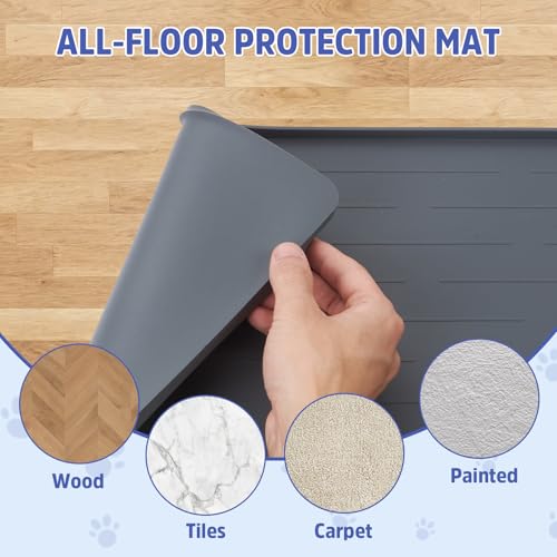 Large Dog Mats for Food and Water (Gray / 32"L x 24"W)