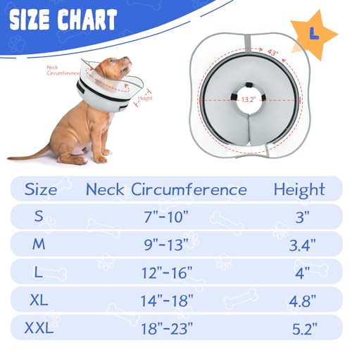 Elevated Inflatable Dog Cone Collar Alternative After Surgery (Solid Grey / L(Neck 12"-16"))
