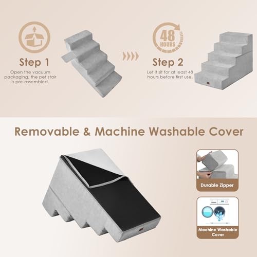Dog Stairs for High Bed 25" H (Light Grey / Extra Wide 17.7" x 35" x 25")