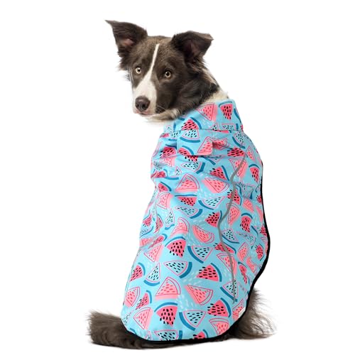 Dog Raincoat Adjustable Waterproof Reflective Rain Jacket for Small Medium Large Dogs (S Chest 22"-25" / Light Blue Watermelon)