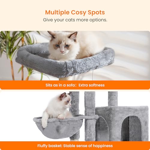 Cat Tree with Cat Self Groomer Brush (42.5 inch / Light Gray)