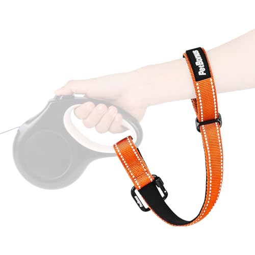 Dog Leash Wrist Strap with Lockable Clip for Dog Retractable Leash (Orange / 1 Pack)