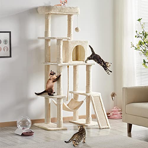 63in Sturdy Large Cat Tree for Indoor Heavy Cats (Beige / 63in)