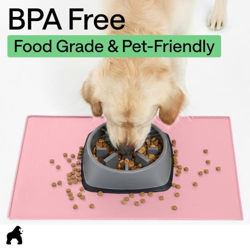 Dog Food Mat 100% Waterproof Silicone (Pink / 18.5"l X 11.5"w)
