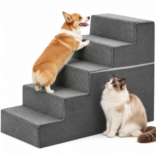 Dog Stairs for Small and Medium Dogs (Grey / Rectangular-22.4"H)
