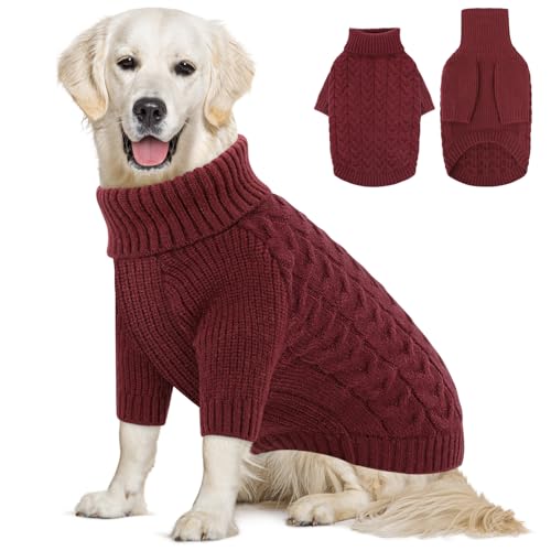 Medium Dog Christmas Sweater Warm Soft Cable Knit Dog Sweater (Medium / Burgundy)