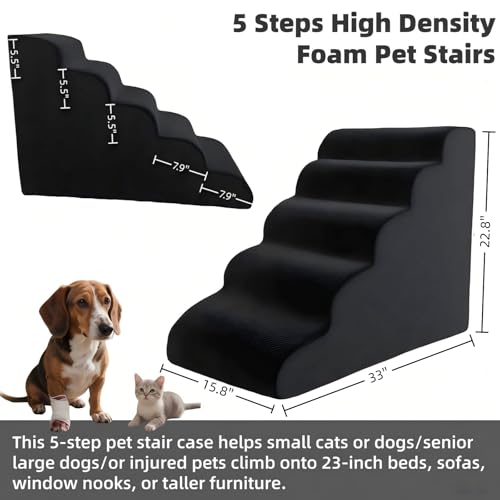 5 Step Pet Stairs Ramp for High Beds Sofas 23 (Black / 5-step)