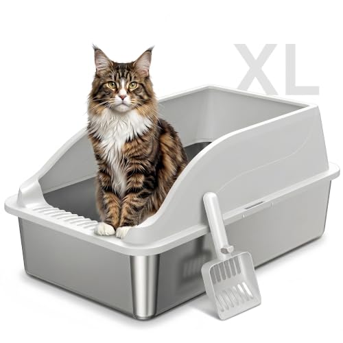 Stainless Steel Cat Litter Box (Light Grey XL)