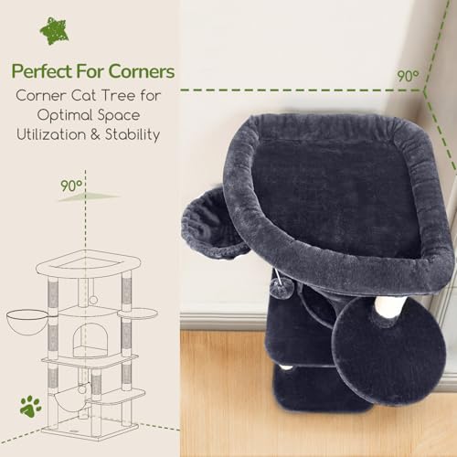 Corner Cat Tree Tower with Scratching Post (51inch / Dark Gray)