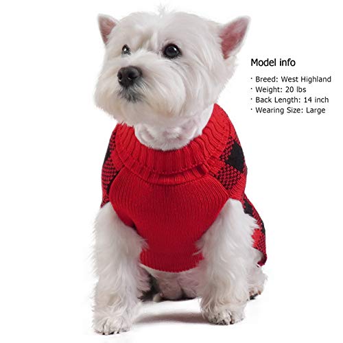 Christmas Dog Sweaters Buffalo Check with Leash Hole Turtleneck Dogs Cable Knit Cat Sweater Small Dogs Pullover Dog Christmas Outfit for Cold Weather (Small (4-7lbs) / 4# Christmas Red)