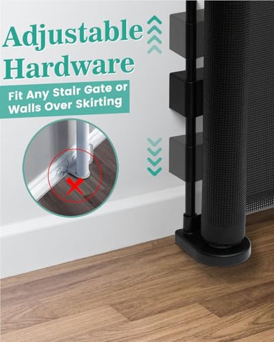 50 inch Reinforced Retractable Baby Gates 42 inch Tall (Black / 42" Tall x 50" Wide)
