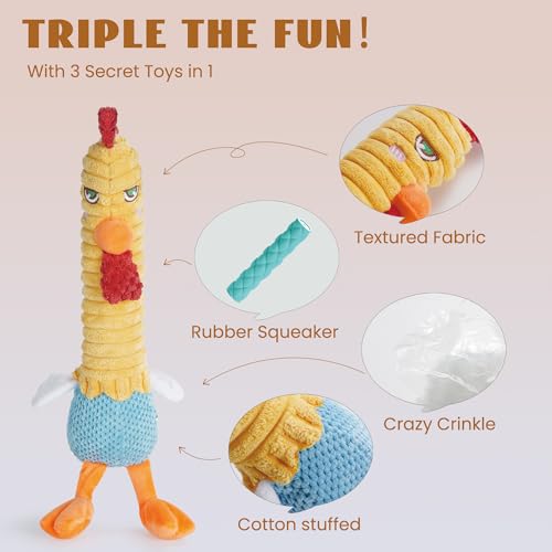 3 in 1 Rip and Reveal Chicken Dog Toy (Squeaky Chicken)