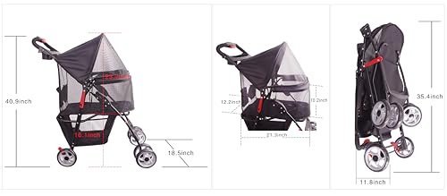 Full Window pet Stroller 4 Wheels for Cats & Dogs (4 Wheels / Black)