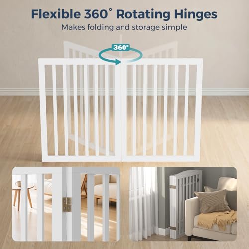 Dog Gate Indoor (White / 132.3"Wx30"H, 6 Panels w/ Door)