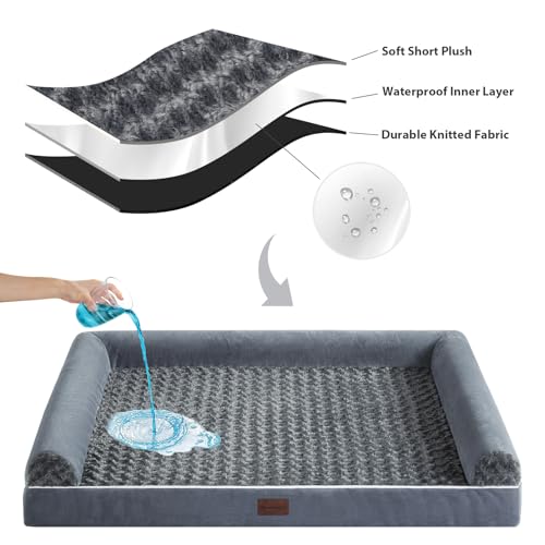Orthopedic Washable XXL Dog Bed for Senior Dog Cozy Sleep (48"l x 35"w x 7"th / Dark Grey)