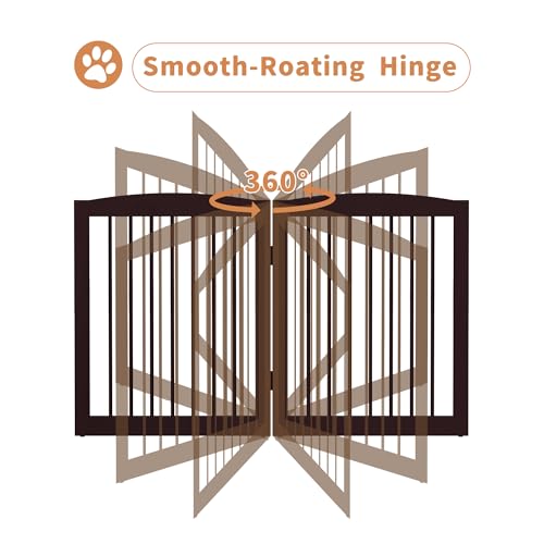 Freestanding Dog Gate with Door (4 Panel 24" / Dark Brown)