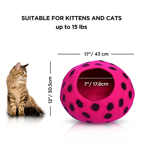 Premium Felt Cat Cave Bed (Pink Polka)