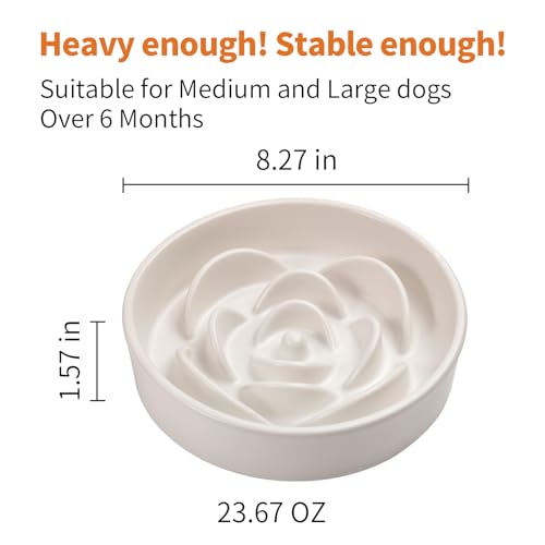 White Ceramic Dog Bowl Slow Feeder for Medium and Large Breed (8.26 In White Slow Feeder Bowl / White)