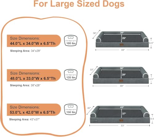 Orthopedic Dog Bed for XX (Dark Grey / 44.0"L x 34.0"W x 6.5"Th)