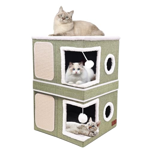 2 Story Cat House for Indoor Cats (Green / Double)