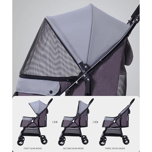 Foldable Jogger Pet Stroller with Weather Cover Storage Basket Pet Travel Carrier for S (Grey)