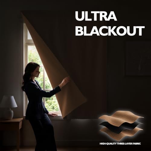 Adhesive Blackout Curtains for Window (Brown / 47"W x 71"L (Pack of 1))