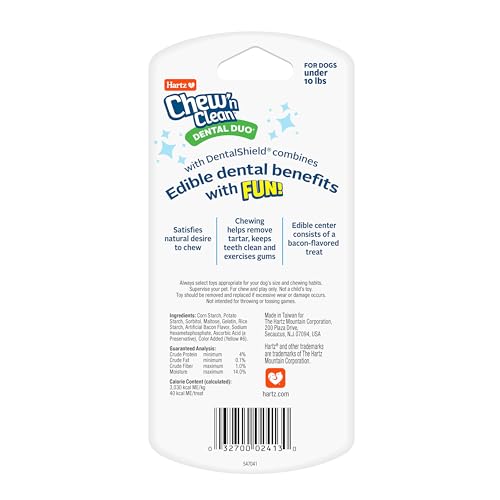 Chew 'n Clean Dental Duo Bacon Flavored Dental Dog Chew Toy and Treat (X-Small (Pack of 1) / 1 Count)