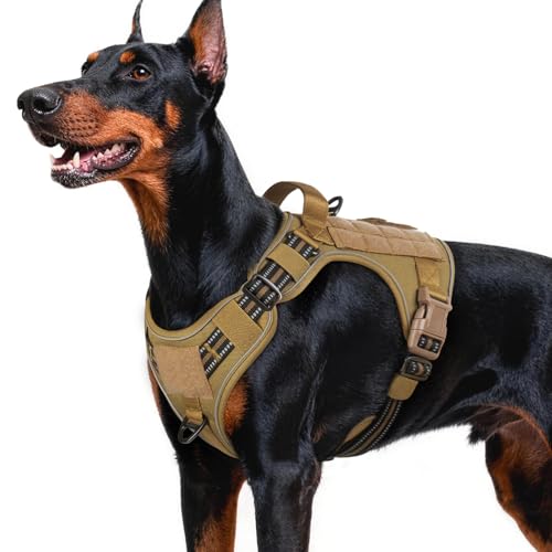 Tactical Dog Harness for Large Dogs (L(Chest:22"-37",Neck:21.1"-30.3",Back:8.3") / Brown)