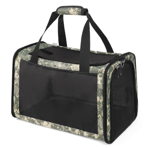 25lbs Cat Carrier Lightproof Soft Sided Pet Carrier for Large Cat (17.5"L x 11.0"W x 11.0"H / Digital Camouflage（No Privacy Curtain))