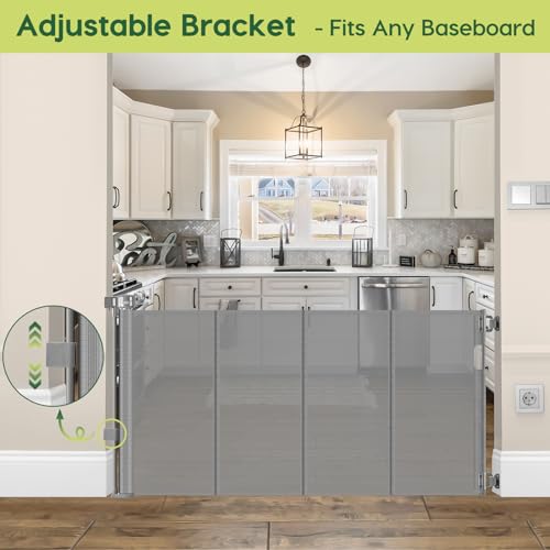 Reinforced 55" Wide Retractable Dog Gate with Support Rods (Gray / 33" Tall x 55" Wide（ With Reinforced Bar ）)